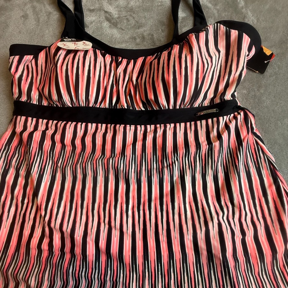 NWT ZeroXposur Starfish Tankini Top Size 16 Pink Black Striped Swim Top UPF 30+ - Picture 5 of 14